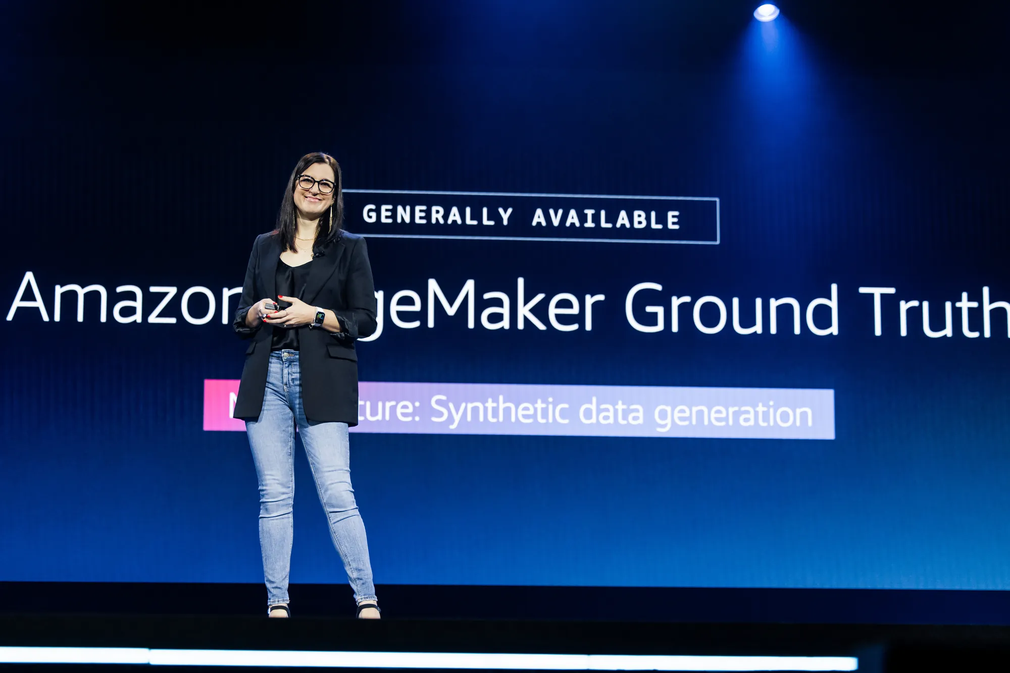 Roni Sole announcing synthetic data generation in Amazon SageMaker Ground Truth
